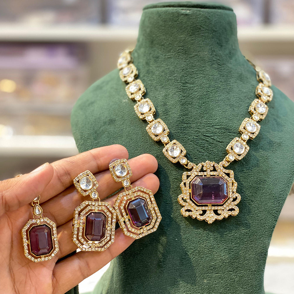 Hira Collection Elegant Crystal And Austrian Stone Necklace Set Perfect For Traditional Functions