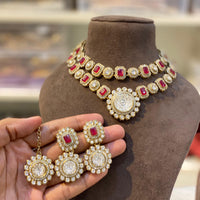 Hira Collection Elegant Crystal And Austrian Stone Necklace Set Perfect For Traditional Functions