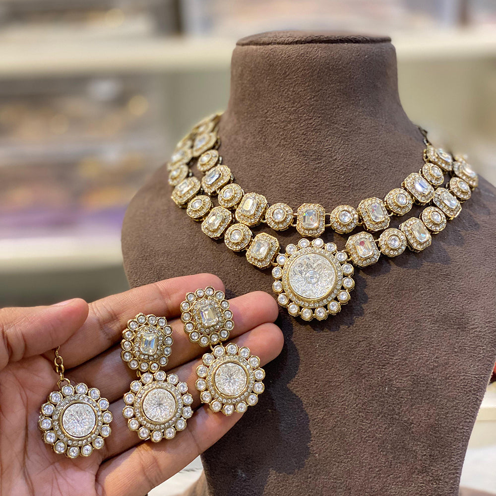 Hira Collection Elegant Crystal And Austrian Stone Necklace Set Perfect For Traditional Functions