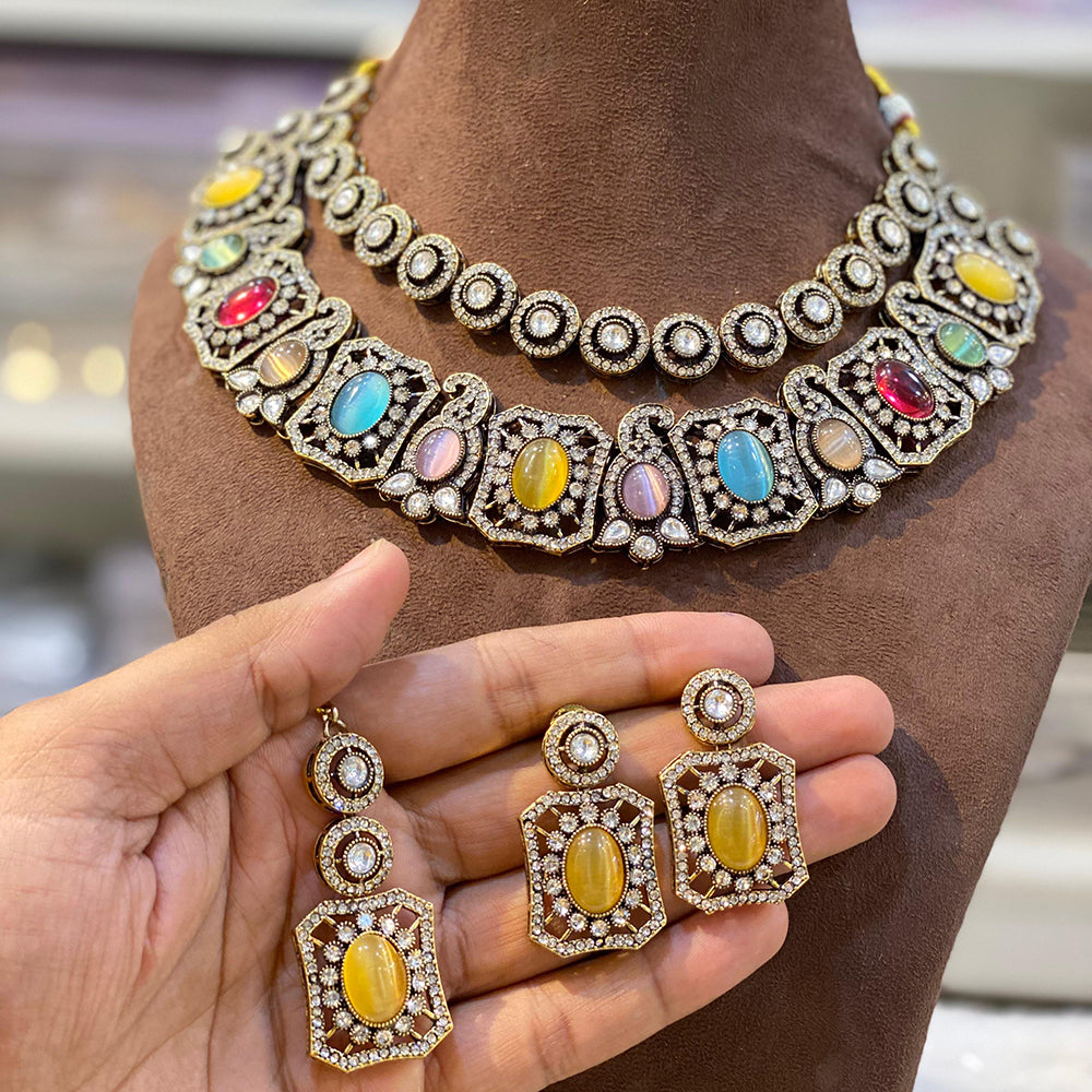 Hira Collection Elegant Crystal And Austrian Stone Necklace Set Perfect For Traditional Functions