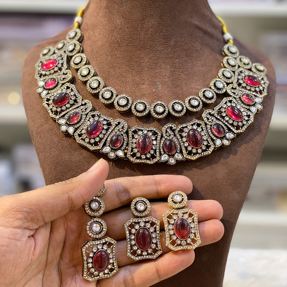 Hira Collection Elegant Crystal And Austrian Stone Necklace Set Perfect For Traditional Functions