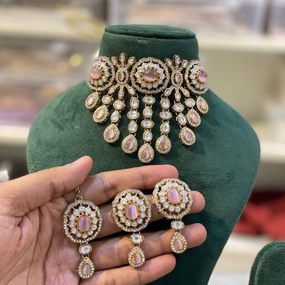 Hira Collection Beautiful Kundan Choker Necklace  Set  With MaangTika For Wedding Occassion