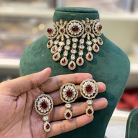 Hira Collection Beautiful Kundan Choker Necklace  Set  With MaangTika For Wedding Occassion