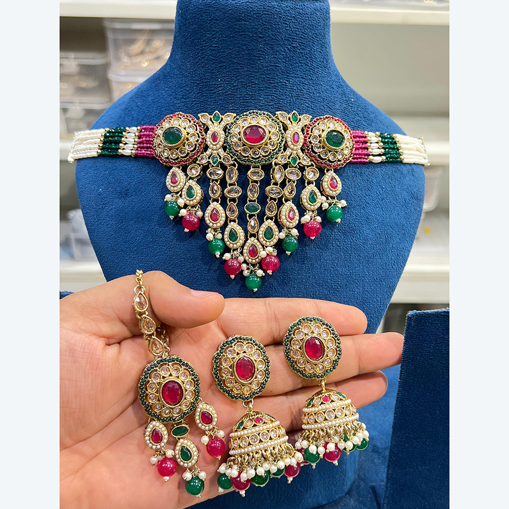 Hira Collection Traditional Kundan And Beads Choker Necklace Set