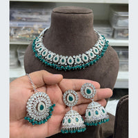 Hira Collections Designer Rhodium Finish Pota and Pearl Necklace Set