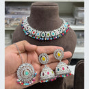 Hira Collections Designer Rhodium Finish Pota and Pearl Necklace Set