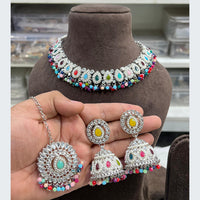 Hira Collections Designer Rhodium Finish Pota and Pearl Necklace Set