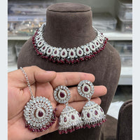 Hira Collections Designer Rhodium Finish Pota and Pearl Necklace Set