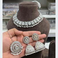 Hira Collections Designer Rhodium Finish Pota and Pearl Necklace Set