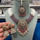 Hira Collections Contemporary Crystal And Multi-Layer Pearl Statement Necklace Set