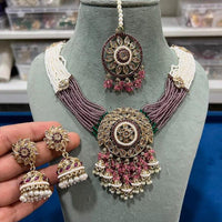 Hira Collections Contemporary Crystal And Multi-Layer Pearl Statement Necklace Set