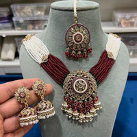Hira Collections Contemporary Crystal And Multi-Layer Pearl Statement Necklace Set
