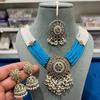 Hira Collections Contemporary Crystal And Multi-Layer Pearl Statement Necklace Set