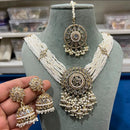 Hira Collections Contemporary Crystal And Multi-Layer Pearl Statement Necklace Set