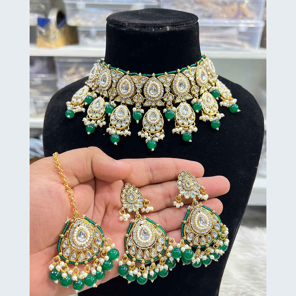 Hira Collections Elegant Kundan Stone Pearl And Beads Choker Necklace Set