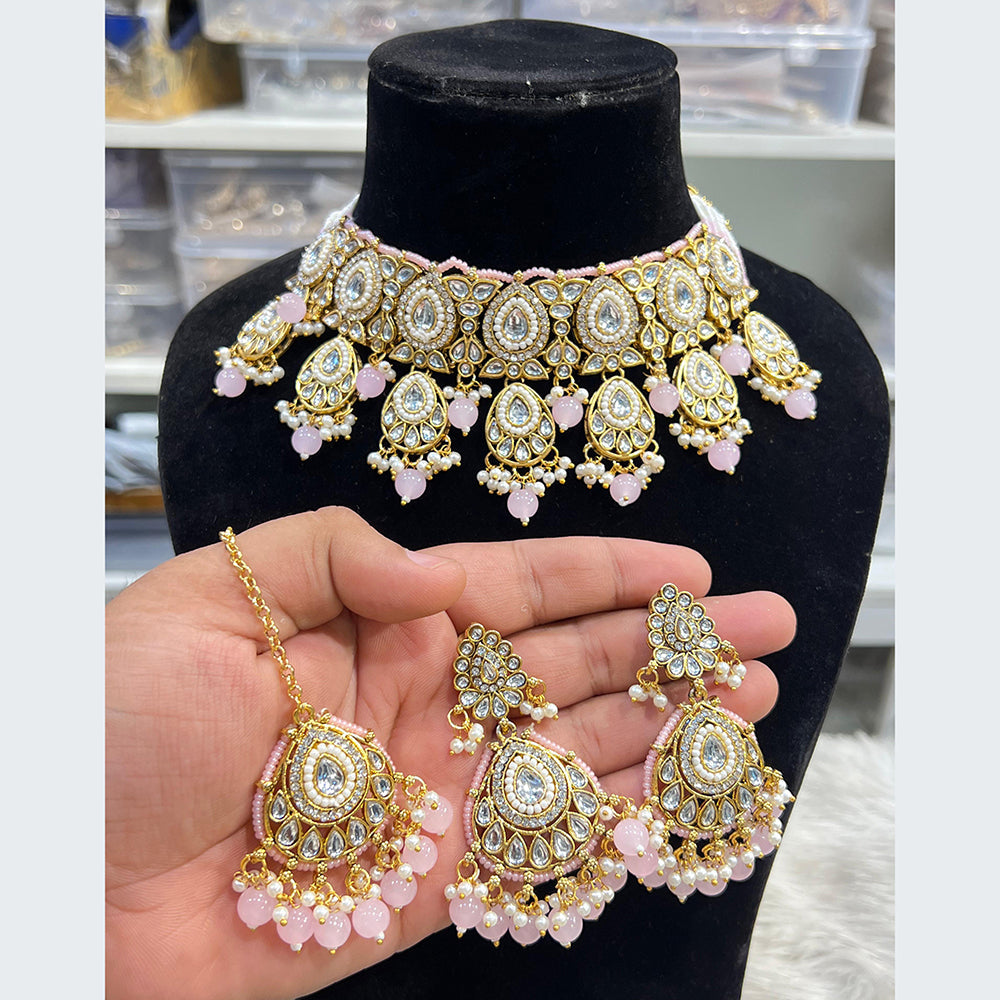 Hira Collections Elegant Kundan Stone Pearl And Beads Choker Necklace Set