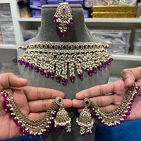 Hira Collections Luxurious Crystal And Beads Pearl Ensemble Necklace Set