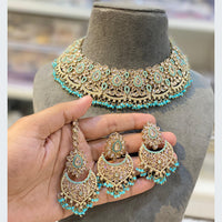 Hira Collections Luxurious Crystal And Beads Pearl Ensemble Necklace Set