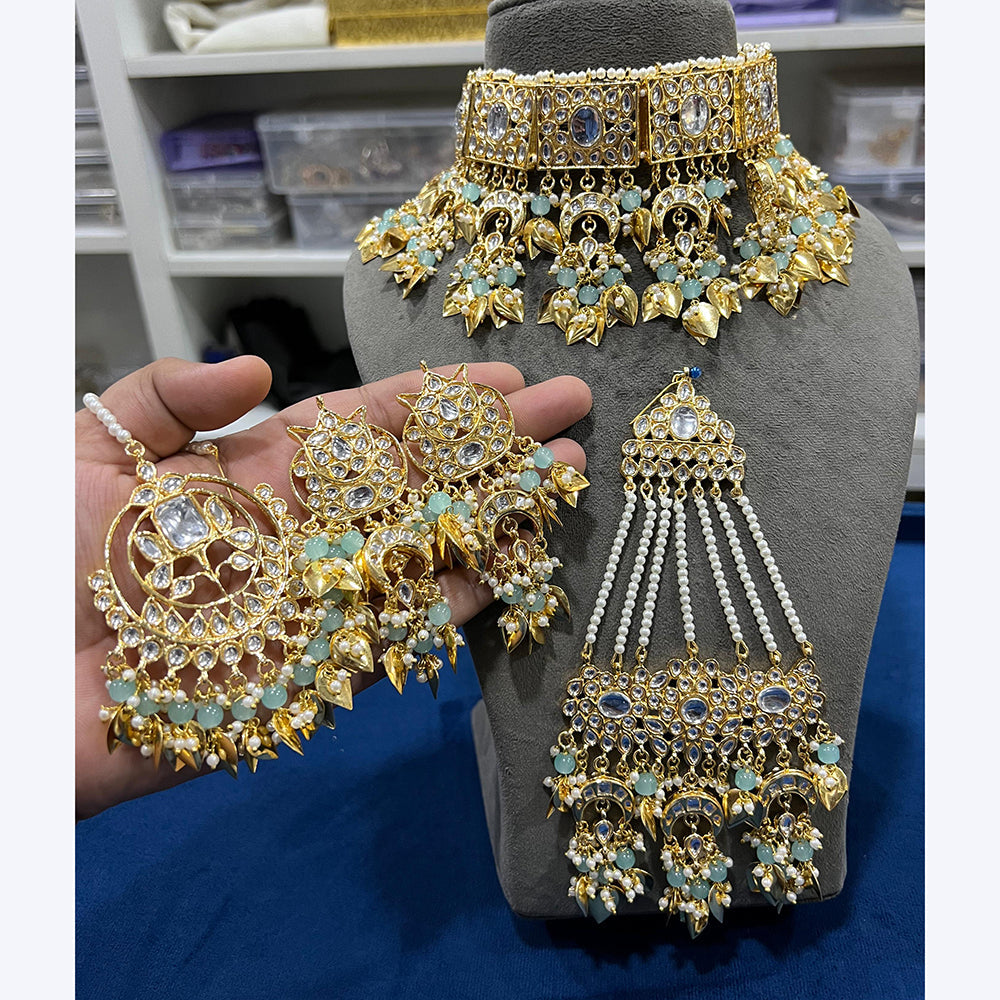 Hira Collections Gorgeous Kundan Pearl And Beads Choker Necklace Set With Passa