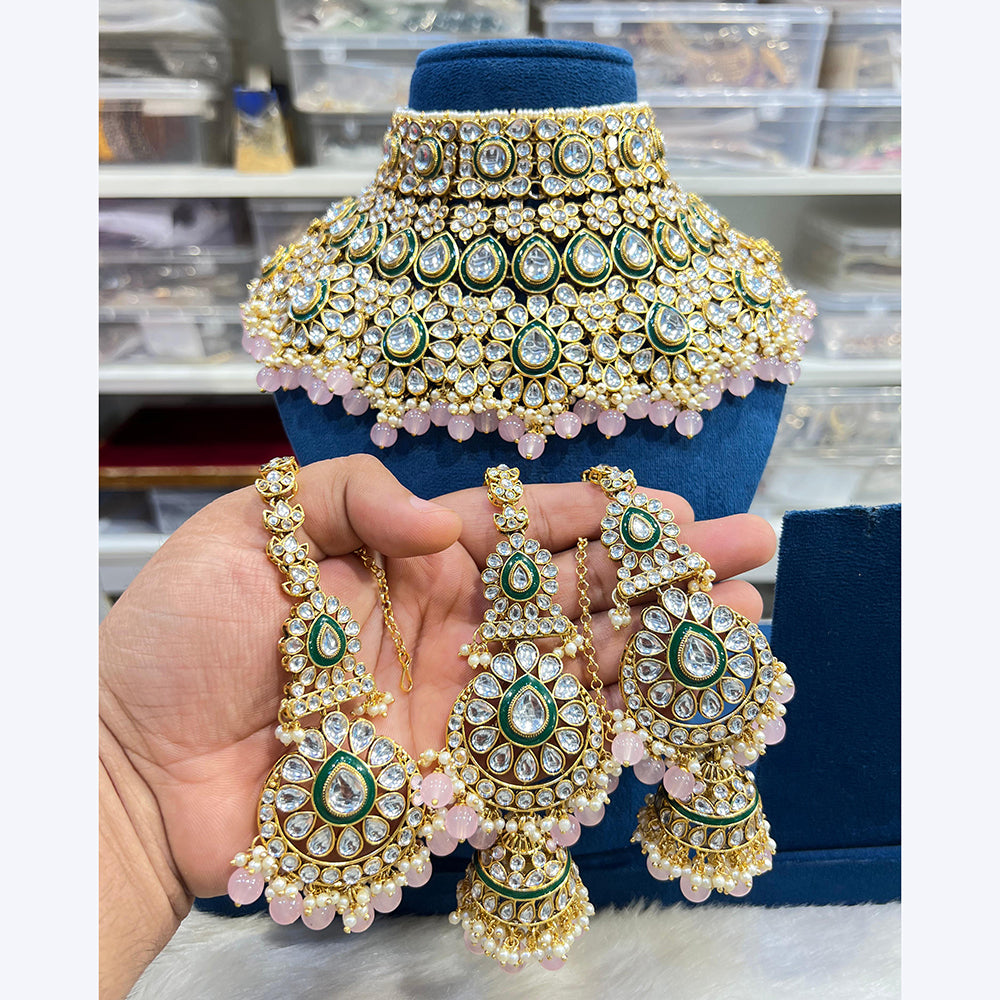 Hira Collections Stunning Kundan Stone Beads And Pearl Choker Necklace Set
