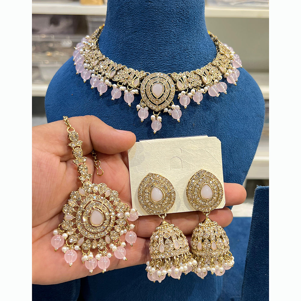 Hira Collections Designer Austrian Stone Pearl Crystal And Beads Necklace Set