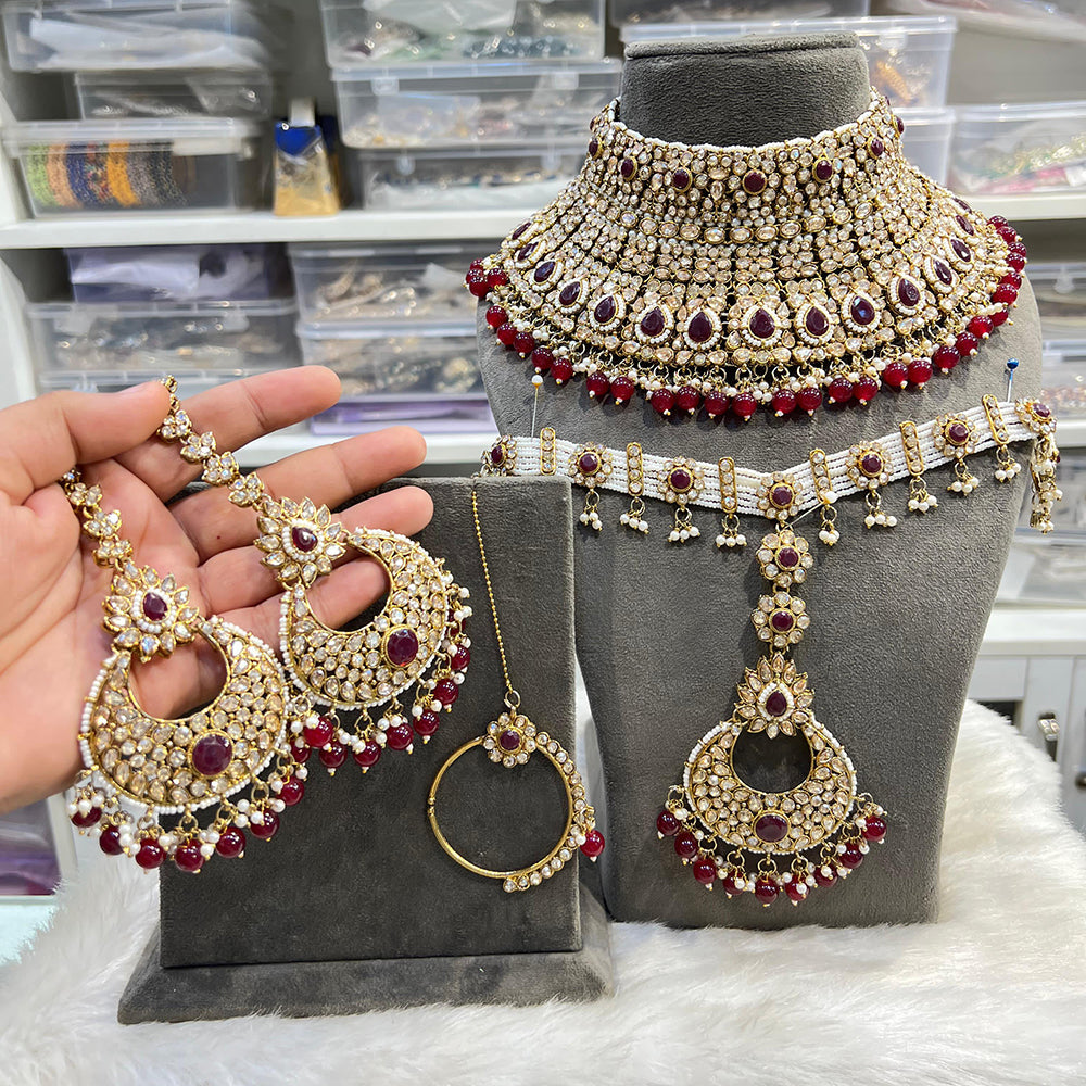 Hira Collections Glamorous Crystal Stone And Pearl Beads Semi Bridal Necklace Set