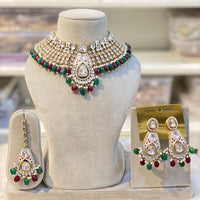 Hira Collections Royal Kundan Stone And Beads Meenakari Choker Necklace Set