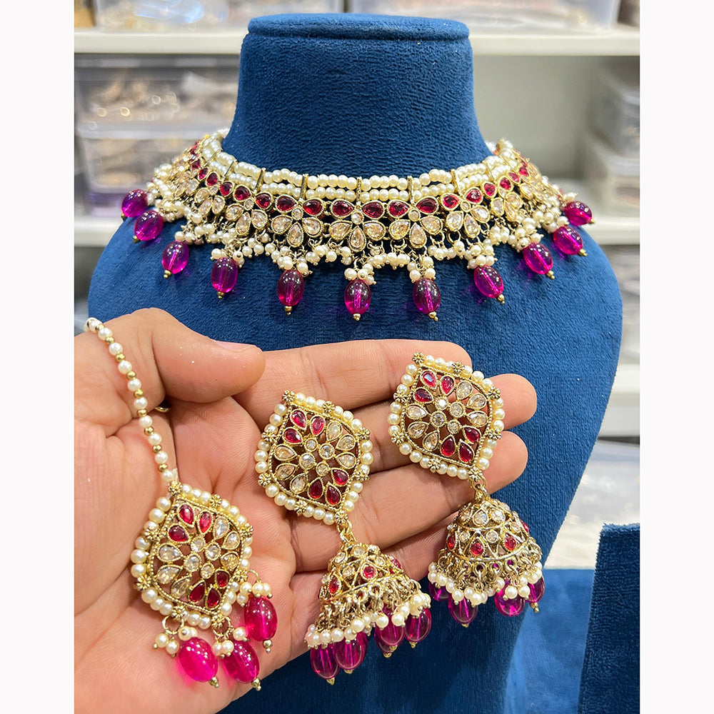 Hira Collections Royal Crystal Stone Beads And Pearl Necklace Set
