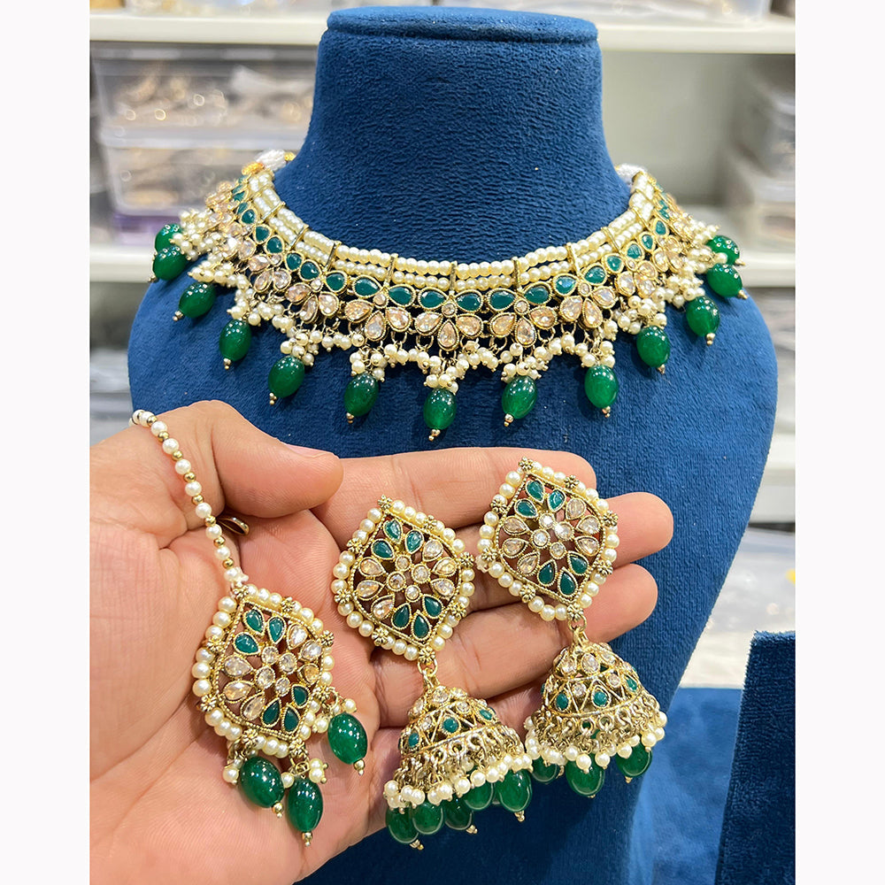 Hira Collections Royal Crystal Stone Beads And Pearl Necklace Set