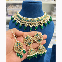 Hira Collections Royal Crystal Stone Beads And Pearl Necklace Set