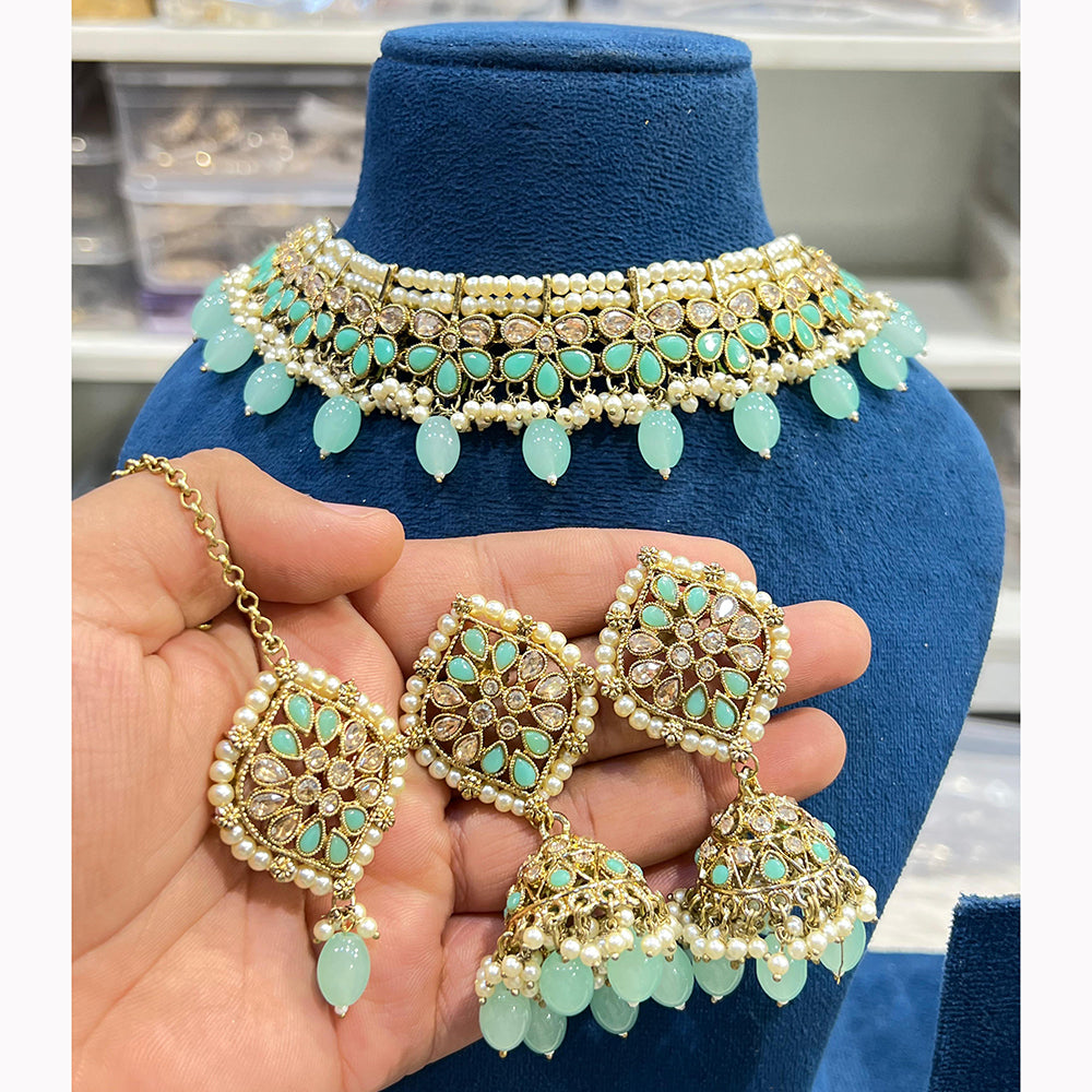 Hira Collections Royal Crystal Stone Beads And Pearl Necklace Set