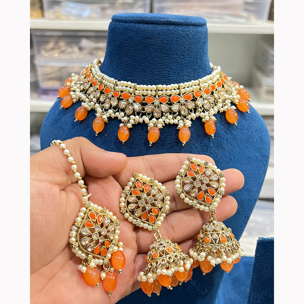 Hira Collections Royal Crystal Stone Beads And Pearl Necklace Set