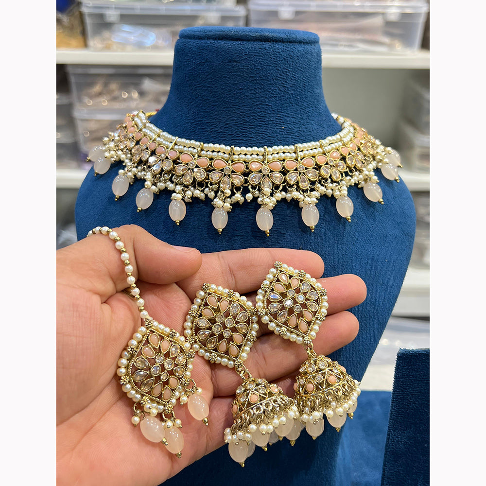 Hira Collections Royal Crystal Stone Beads And Pearl Necklace Set