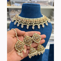 Hira Collections Royal Crystal Stone Beads And Pearl Necklace Set