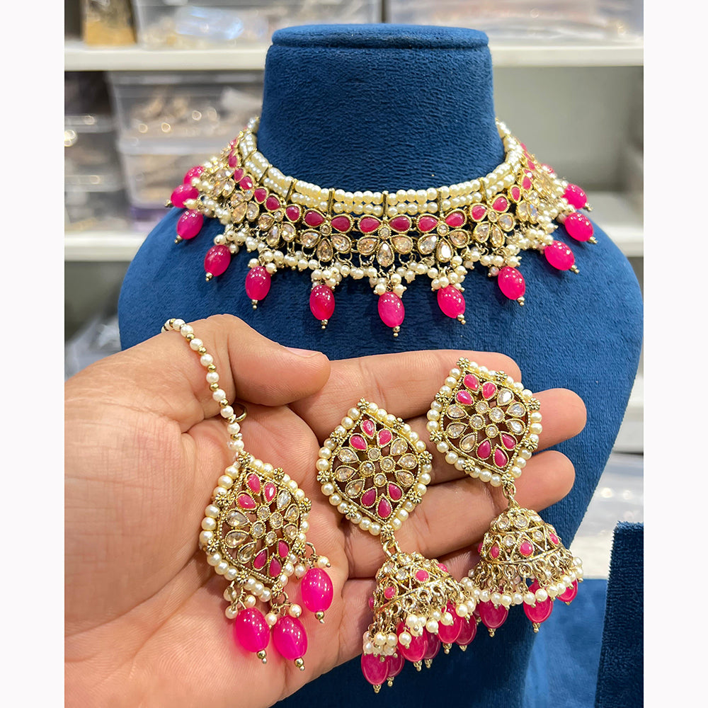 Hira Collections Royal Crystal Stone Beads And Pearl Necklace Set
