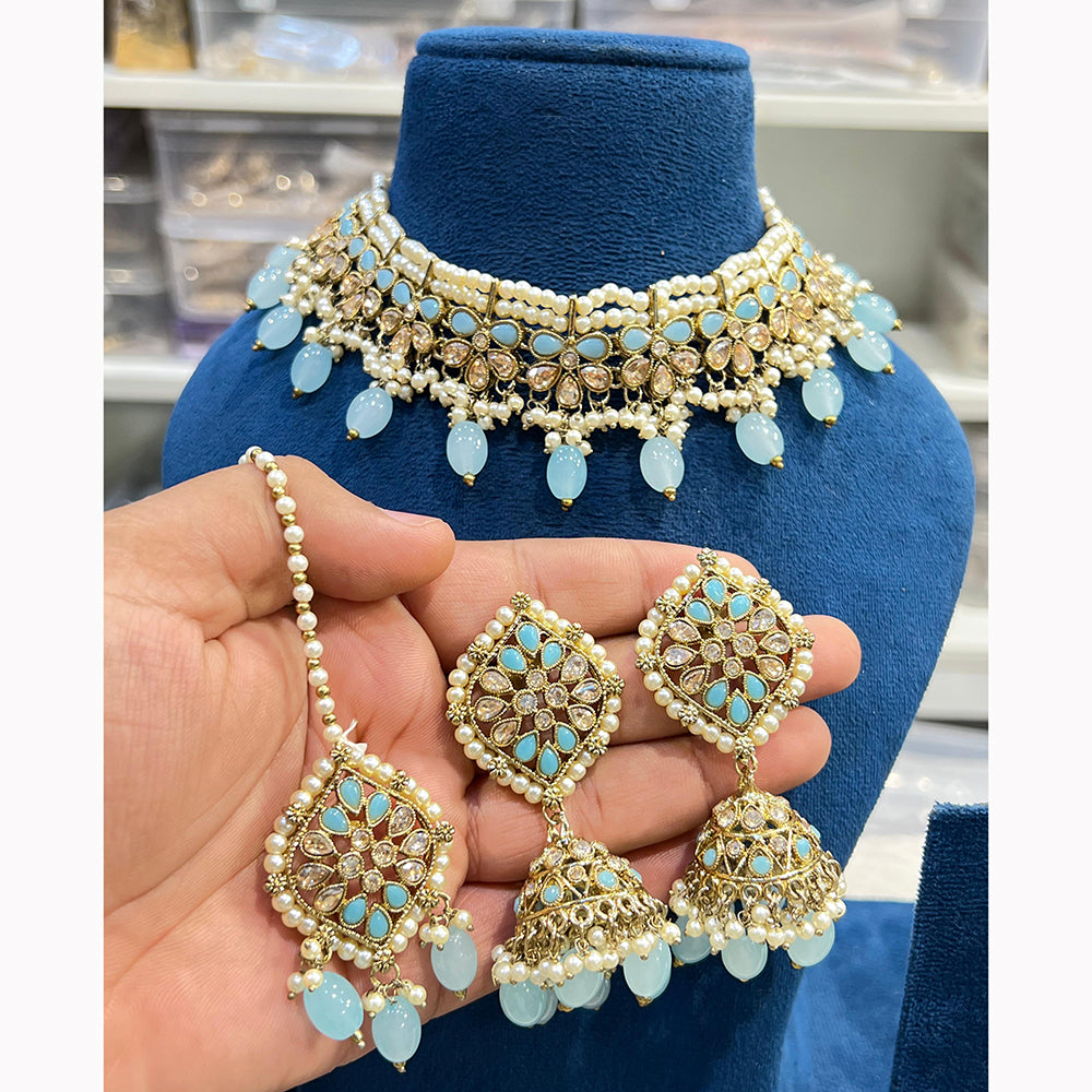 Hira Collections Royal Crystal Stone Beads And Pearl Necklace Set
