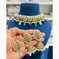 Hira Collections Royal Crystal Stone Beads And Pearl Necklace Set