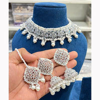 Hira Collections Royal Crystal Stone Beads And Pearl Necklace Set