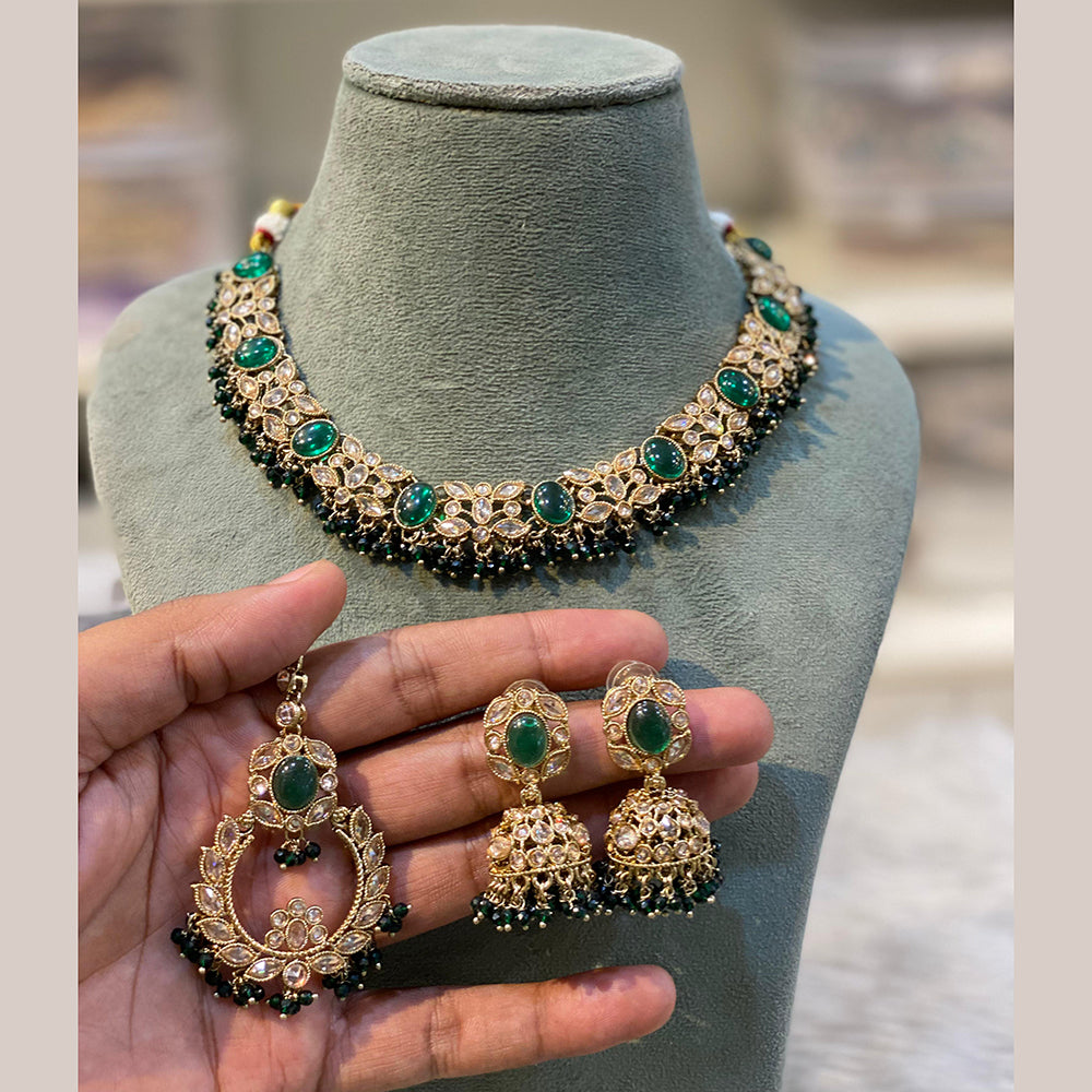 Hira Collections Royal Crystal Stone And Pearl Necklace Set