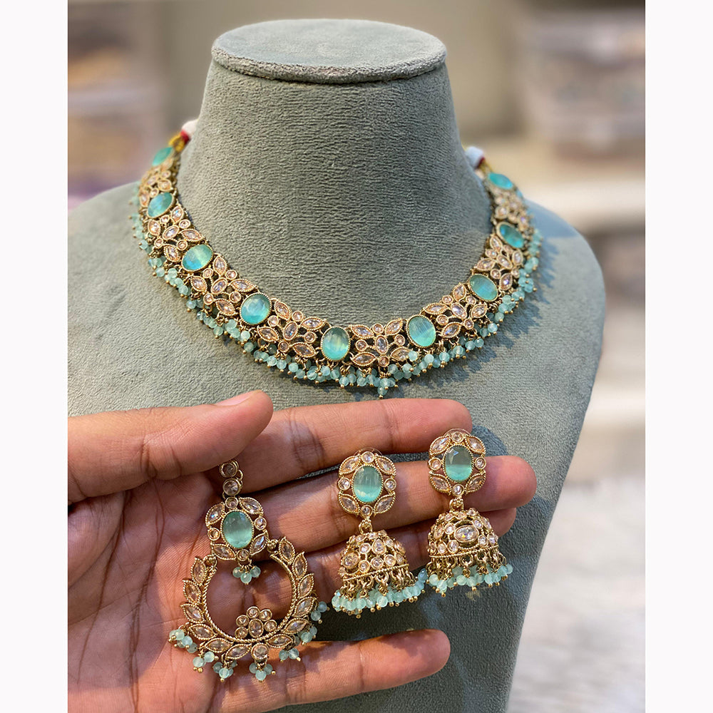 Hira Collections Royal Crystal Stone And Pearl Necklace Set