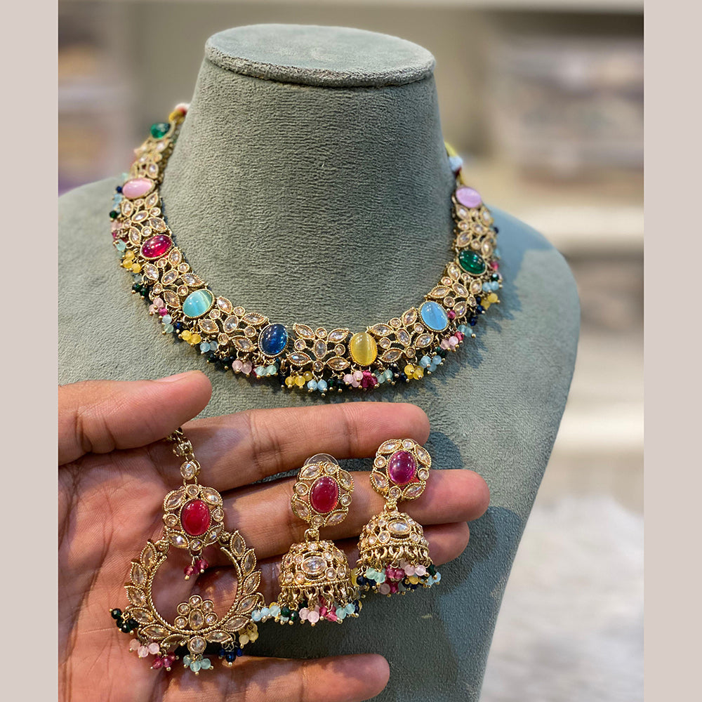Hira Collections Royal Crystal Stone And Pearl Necklace Set