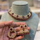 Hira Collections Royal Crystal Stone And Pearl Necklace Set