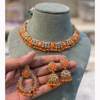 Hira Collections Royal Crystal Stone And Pearl Necklace Set