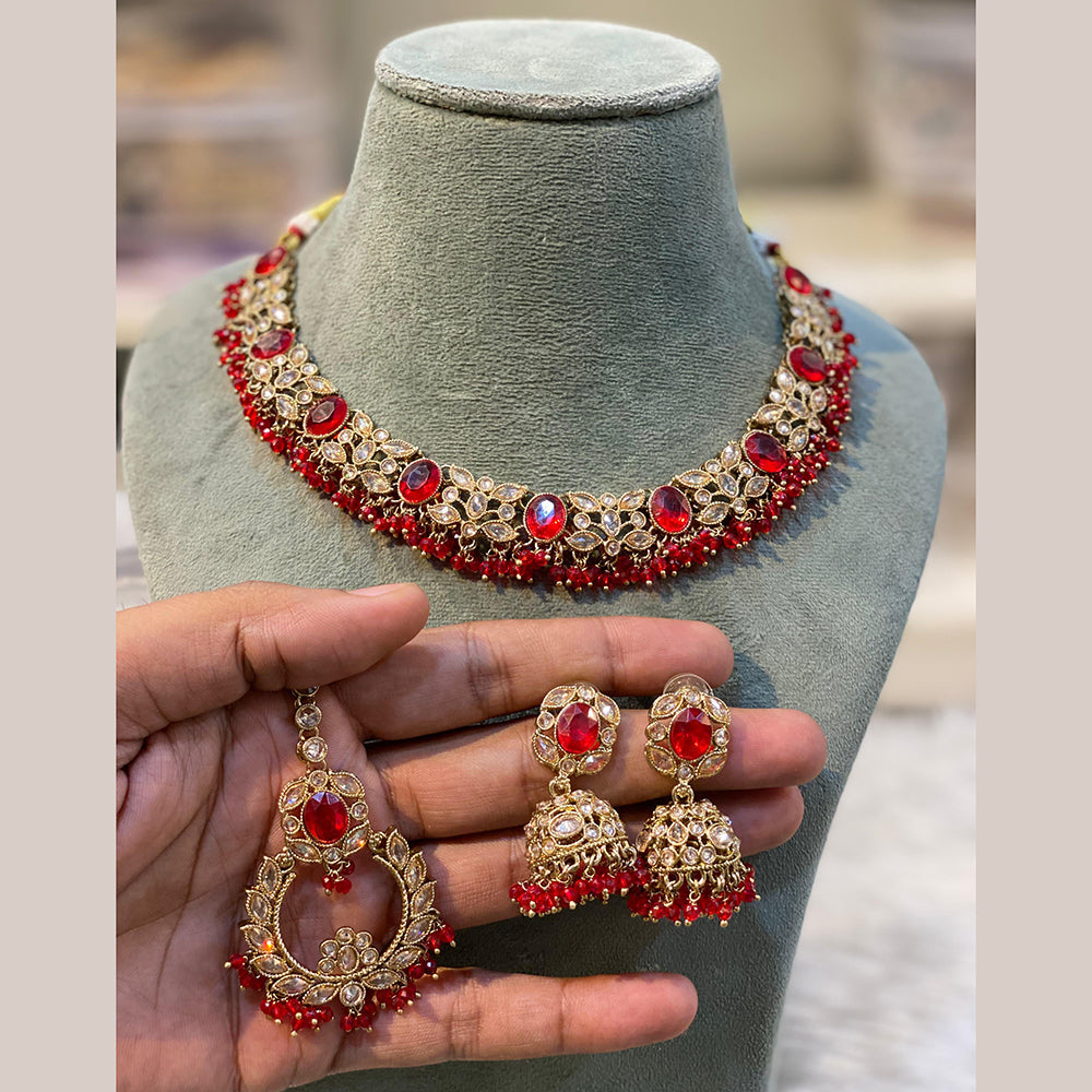 Hira Collections Royal Crystal Stone And Pearl Necklace Set