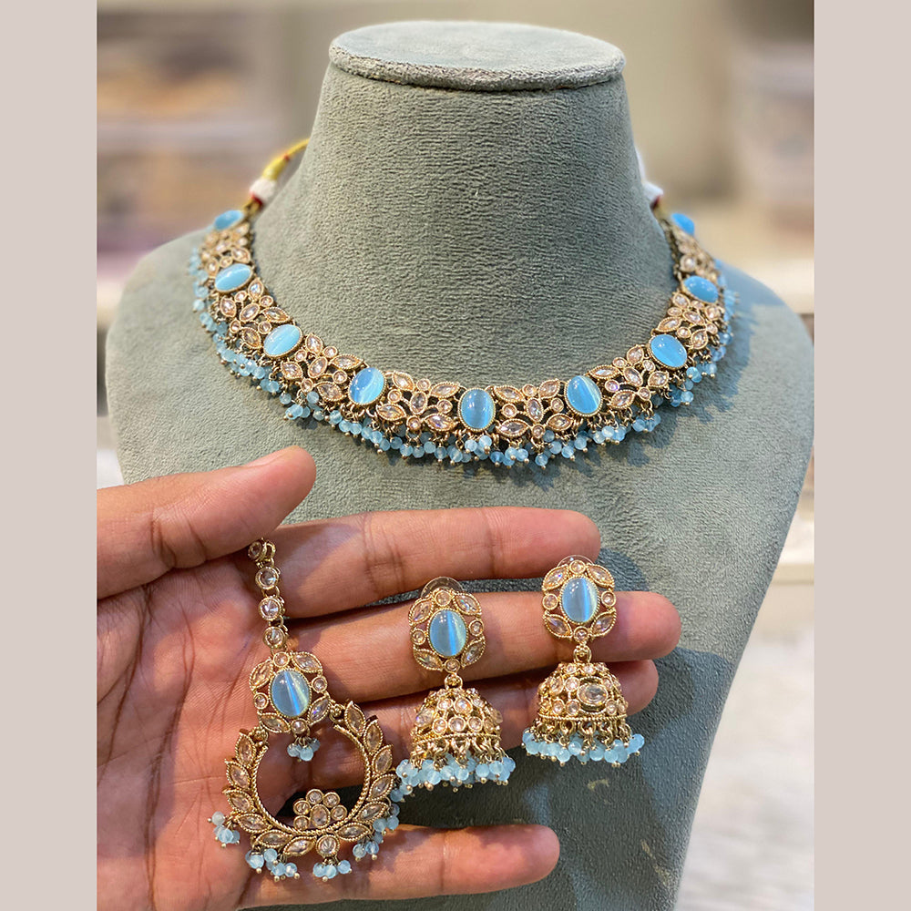 Hira Collections Royal Crystal Stone And Pearl Necklace Set