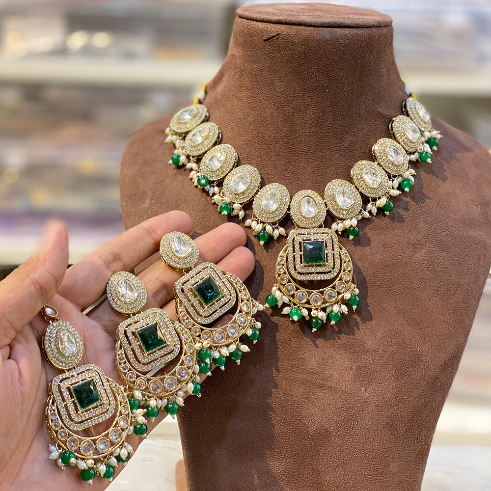 Hira Collections Royal Crystal Stone Beads And Pearl Necklace Set