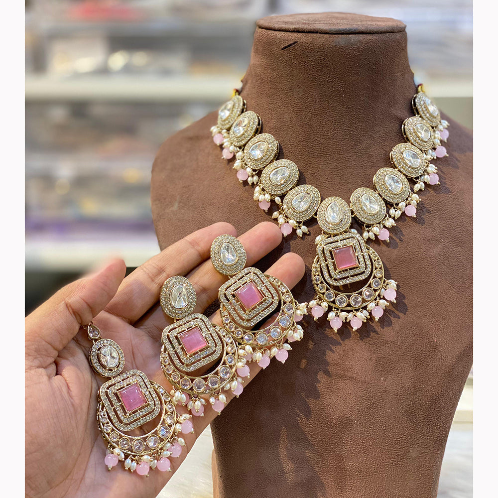 Hira Collections Royal Crystal Stone Beads And Pearl Necklace Set
