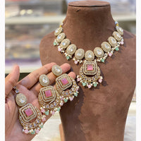Hira Collections Royal Crystal Stone Beads And Pearl Necklace Set