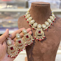 Hira Collections Royal Crystal Stone Beads And Pearl Necklace Set