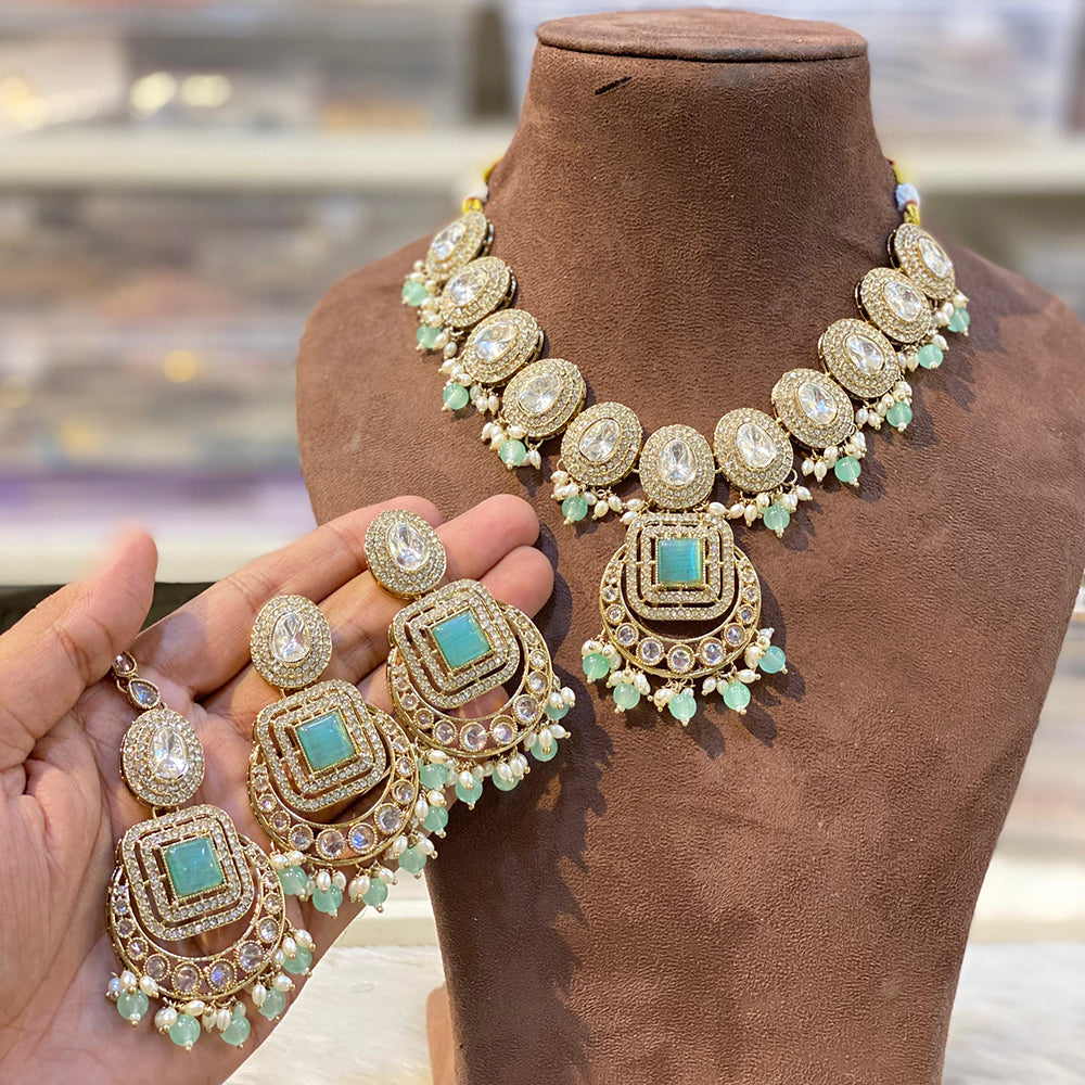 Hira Collections Royal Crystal Stone Beads And Pearl Necklace Set